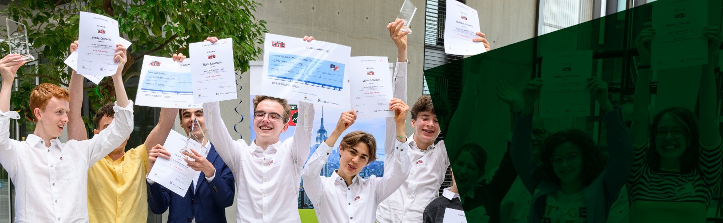 Headerbild Startseite: Jubelnde Schülerinnen und Schüler